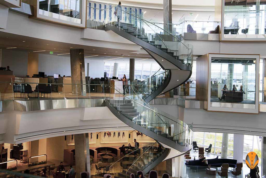 Final Install Pictures of Curved Steel Circular Staircase for the New American Airlines Headquarters in Fort Worth, Texas